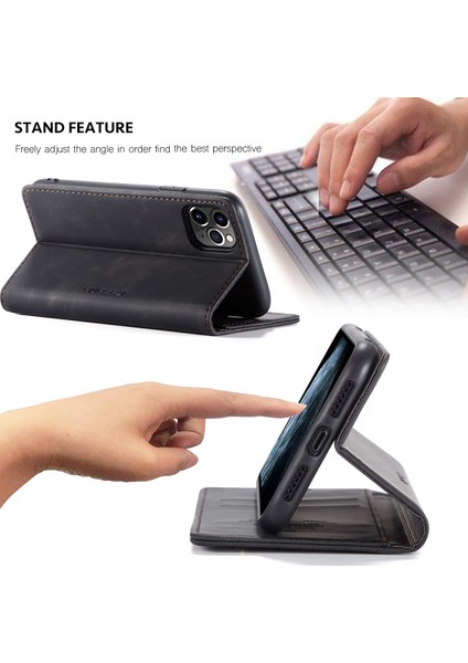 iPhone 11 Pro Max Için Retro Pu Deri Tpu Kart Bölmeli Manyetik Flip Standlı Kılıf (Yurt Dışından)