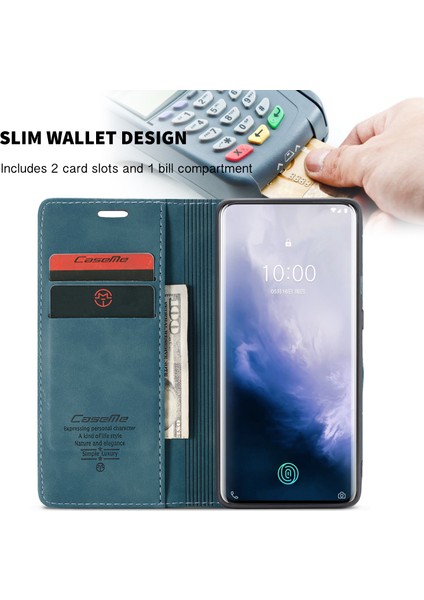 Oneplus 7 Pro Için Retro Pu Deri Tpu Kart Bölmeli Manyetik Flip Standlı Kılıf (Yurt Dışından)