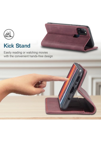 Samsung Galaxy A21S Için Retro Pu Deri Tpu Kart Bölmeli Manyetik Flip Standlı Kılıf (Yurt Dışından)