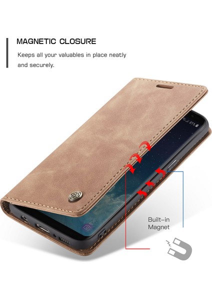 Samsung Galaxy S8 Için Retro Pu Deri Tpu Kart Bölmeli Manyetik Flip Standlı Kılıf (Yurt Dışından)
