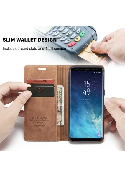 Samsung Galaxy S8 Için Retro Pu Deri Tpu Kart Bölmeli Manyetik Flip Standlı Kılıf (Yurt Dışından)