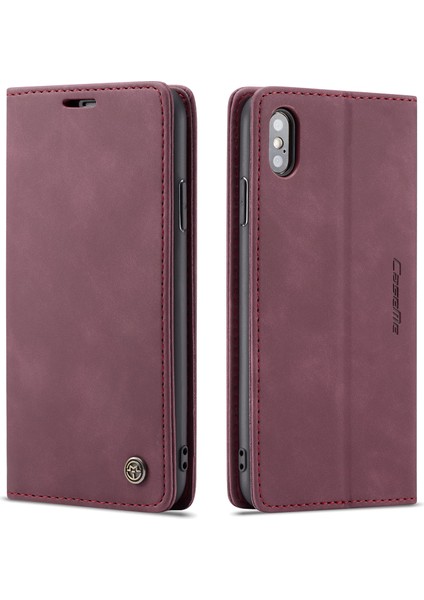 iPhone Xs / iPhone x Için Retro Pu Deri Tpu Kart Bölmeli Manyetik Flip Standlı Kılıf (Yurt Dışından)