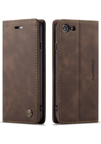 iPhone Se 2020 / iPhone 7 / iPhone 8 Için Retro Pu Deri Tpu Kart Bölmeli Manyetik Flip Standlı Kılıf (Yurt Dışından)