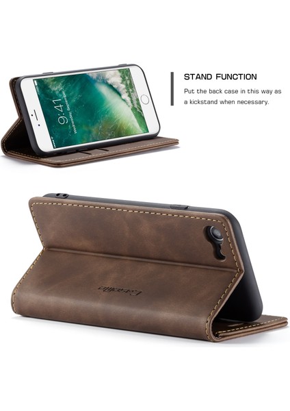 iPhone Se 2020 / iPhone 7 / iPhone 8 Için Retro Pu Deri Tpu Kart Bölmeli Manyetik Flip Standlı Kılıf (Yurt Dışından)
