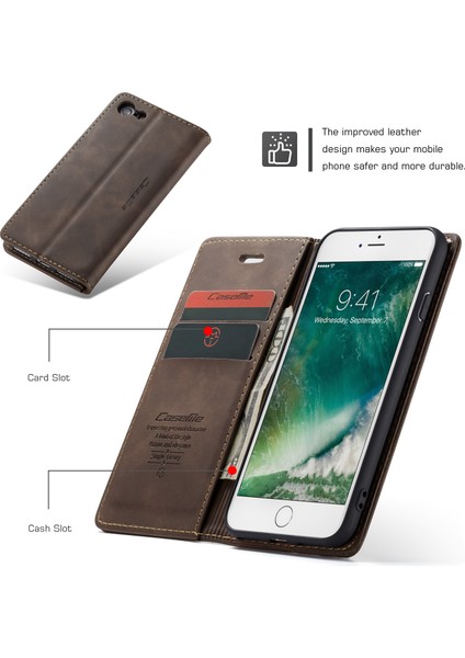 iPhone Se 2020 / iPhone 7 / iPhone 8 Için Retro Pu Deri Tpu Kart Bölmeli Manyetik Flip Standlı Kılıf (Yurt Dışından)