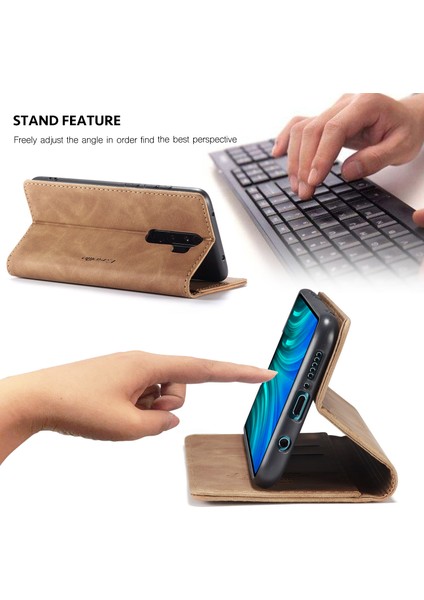 Xiaomi Redmi Note 8 Pro Için Retro Pu Deri Tpu Kart Bölmeli Manyetik Flip Standlı Kılıf (Yurt Dışından)