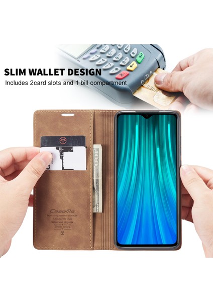 Xiaomi Redmi Note 8 Pro Için Retro Pu Deri Tpu Kart Bölmeli Manyetik Flip Standlı Kılıf (Yurt Dışından)