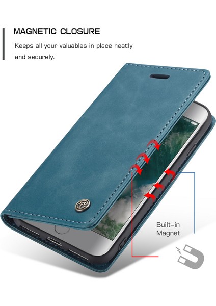 iPhone Se 2020 / iPhone 7 / iPhone 8 Için Retro Pu Deri Tpu Kart Bölmeli Manyetik Flip Standlı Kılıf (Yurt Dışından)