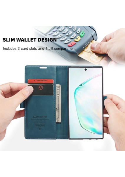 Samsung Galaxy Note 10 Için Retro Pu Deri Tpu Kart Bölmeli Manyetik Flip Standlı Kılıf (Yurt Dışından)