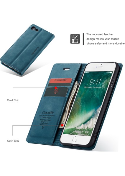 iPhone Se 2020 / iPhone 7 / iPhone 8 Için Retro Pu Deri Tpu Kart Bölmeli Manyetik Flip Standlı Kılıf (Yurt Dışından)