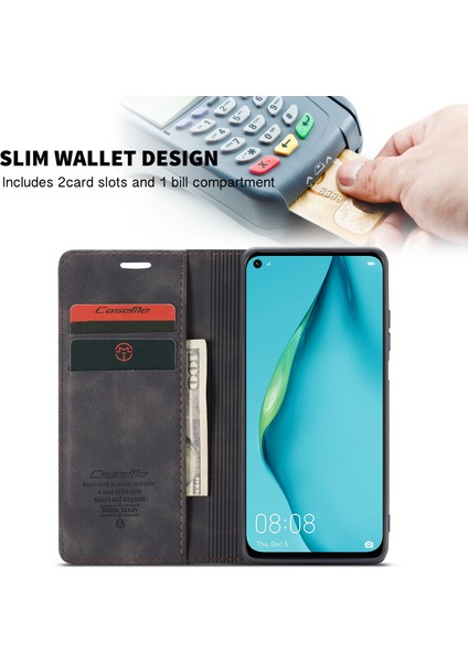 Huawei P40 Lite Için Retro Pu Deri Tpu Kart Bölmeli Manyetik Flip Standlı Kılıf (Yurt Dışından)