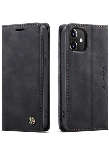 iPhone 12 Mini Için Retro Pu Deri Tpu Kart Bölmeli Manyetik Flip Standlı Kılıf (Yurt Dışından)