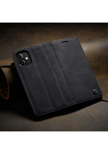 iPhone 12 Mini Için Retro Pu Deri Tpu Kart Bölmeli Manyetik Flip Standlı Kılıf (Yurt Dışından)