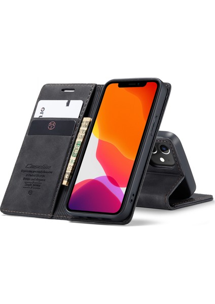 iPhone 12 Mini Için Retro Pu Deri Tpu Kart Bölmeli Manyetik Flip Standlı Kılıf (Yurt Dışından)
