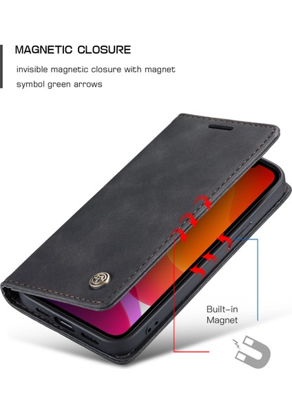 iPhone 12 Mini Için Retro Pu Deri Tpu Kart Bölmeli Manyetik Flip Standlı Kılıf (Yurt Dışından)
