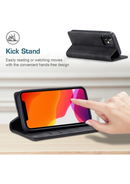 iPhone 12 Mini Için Retro Pu Deri Tpu Kart Bölmeli Manyetik Flip Standlı Kılıf (Yurt Dışından)