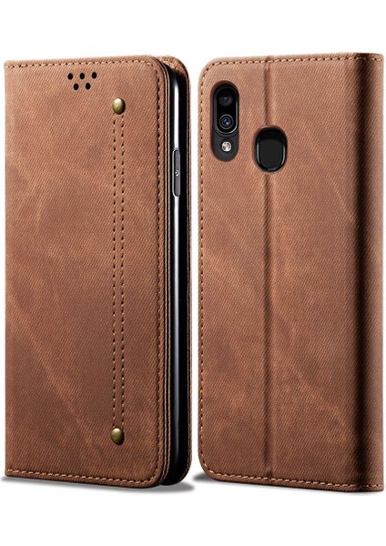 Samsung Galaxy A20 / A30 Için Retro Deri Flip Standlı Kılıf (Yurt Dışından)