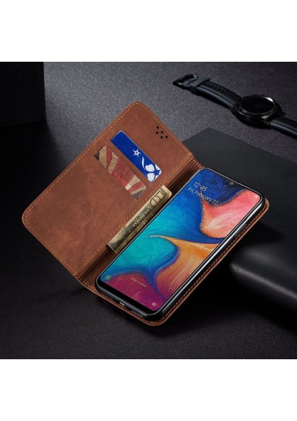 Samsung Galaxy A20 / A30 Için Retro Deri Flip Standlı Kılıf (Yurt Dışından)