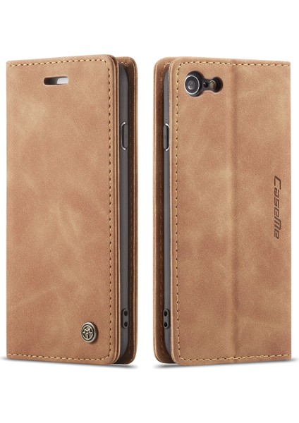 iPhone Se 2020 / iPhone 7 / iPhone 8 Için Retro Pu Deri Tpu Kart Bölmeli Manyetik Flip Standlı Kılıf (Yurt Dışından)