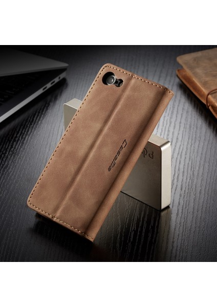 iPhone Se 2020 / iPhone 7 / iPhone 8 Için Retro Pu Deri Tpu Kart Bölmeli Manyetik Flip Standlı Kılıf (Yurt Dışından)