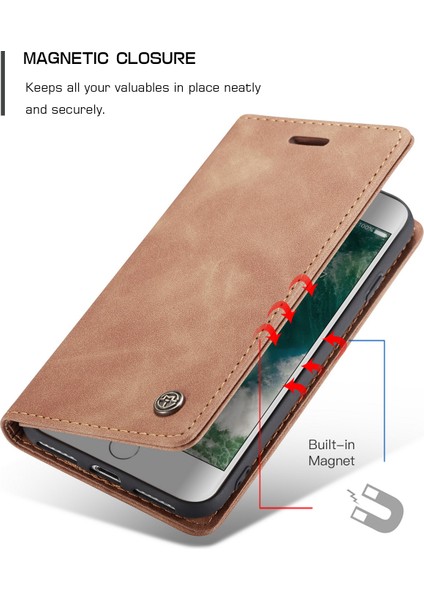 iPhone Se 2020 / iPhone 7 / iPhone 8 Için Retro Pu Deri Tpu Kart Bölmeli Manyetik Flip Standlı Kılıf (Yurt Dışından)
