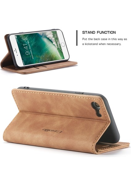 iPhone Se 2020 / iPhone 7 / iPhone 8 Için Retro Pu Deri Tpu Kart Bölmeli Manyetik Flip Standlı Kılıf (Yurt Dışından)