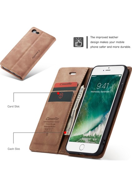 iPhone Se 2020 / iPhone 7 / iPhone 8 Için Retro Pu Deri Tpu Kart Bölmeli Manyetik Flip Standlı Kılıf (Yurt Dışından)
