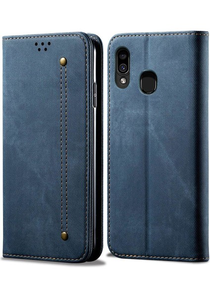Samsung Galaxy A20 / A30 Için Retro Deri Flip Standlı Kılıf (Yurt Dışından)