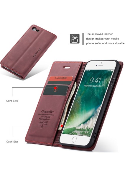 iPhone Se 2020 / iPhone 7 / iPhone 8 Için Retro Pu Deri Tpu Kart Bölmeli Manyetik Flip Standlı Kılıf (Yurt Dışından)