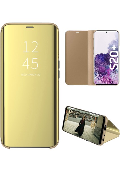 Samsung Galaxy S20 Plus Için Aynalı Pu Deri Standlı Kılıf (Yurt Dışından)