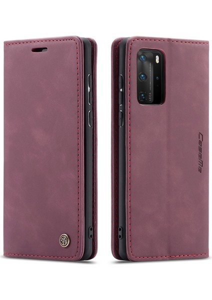 Huawei P40 Pro Için Retro Pu Deri Tpu Kart Bölmeli Manyetik Flip Standlı Kılıf (Yurt Dışından)