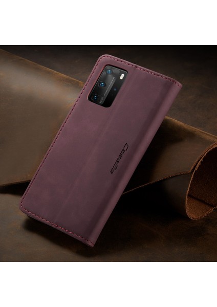 Huawei P40 Pro Için Retro Pu Deri Tpu Kart Bölmeli Manyetik Flip Standlı Kılıf (Yurt Dışından)