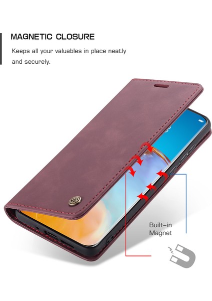 Huawei P40 Pro Için Retro Pu Deri Tpu Kart Bölmeli Manyetik Flip Standlı Kılıf (Yurt Dışından)