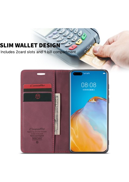 Huawei P40 Pro Için Retro Pu Deri Tpu Kart Bölmeli Manyetik Flip Standlı Kılıf (Yurt Dışından)