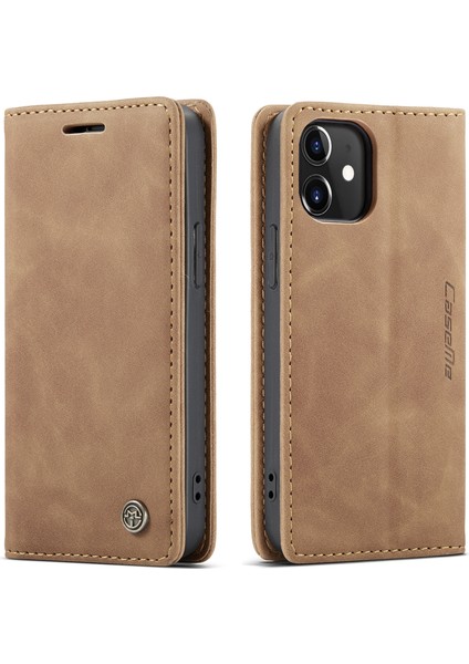 iPhone 12 Mini Için Retro Pu Deri Tpu Kart Bölmeli Manyetik Flip Standlı Kılıf (Yurt Dışından)