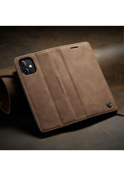 iPhone 12 Mini Için Retro Pu Deri Tpu Kart Bölmeli Manyetik Flip Standlı Kılıf (Yurt Dışından)