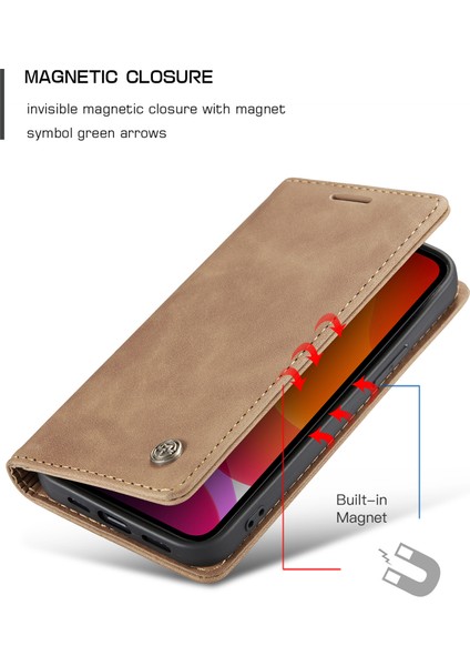 iPhone 12 Mini Için Retro Pu Deri Tpu Kart Bölmeli Manyetik Flip Standlı Kılıf (Yurt Dışından)