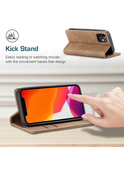iPhone 12 Mini Için Retro Pu Deri Tpu Kart Bölmeli Manyetik Flip Standlı Kılıf (Yurt Dışından)