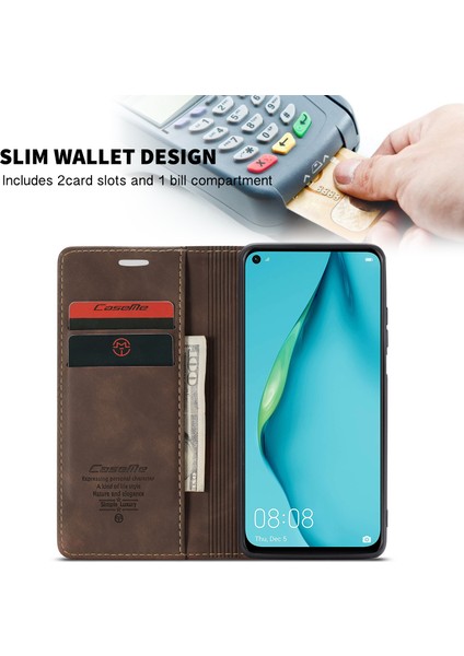 Huawei P40 Lite Için Retro Pu Deri Tpu Kart Bölmeli Manyetik Flip Standlı Kılıf (Yurt Dışından)