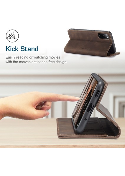 Samsung Galaxy S20 Fe 5g Için Retro Pu Deri Tpu Kart Bölmeli Manyetik Flip Standlı Kılıf (Yurt Dışından)