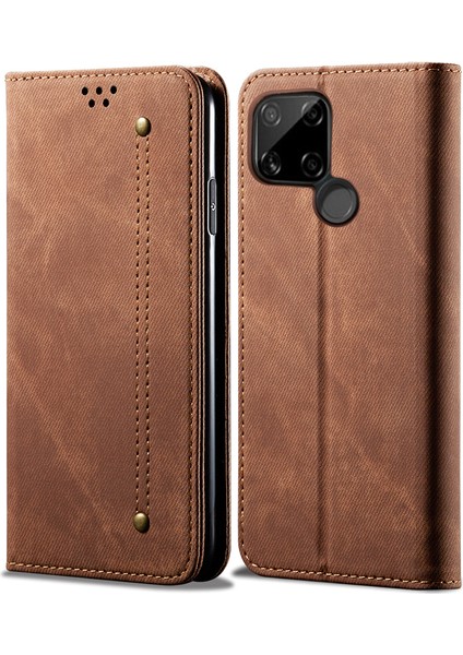 Oppo Realme C21 Için Retro Deri Flip Cüzdan Standlı Kılıf (Yurt Dışından)