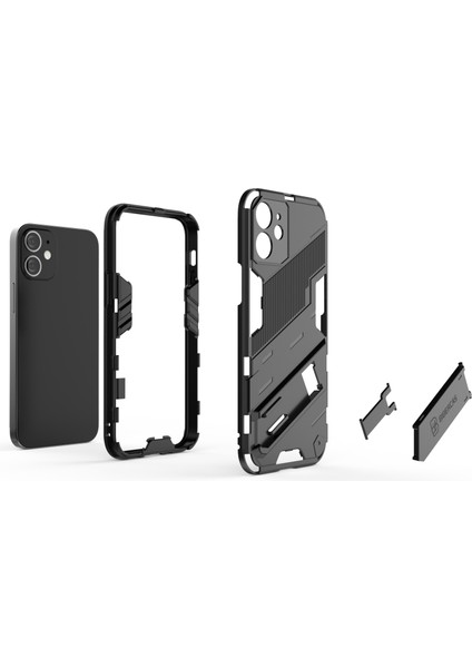 iPhone 12 Mini Için Standlı Ince Sert Pc Tpu Düşme Önleyici Koruyucu Kılıf (Yurt Dışından)