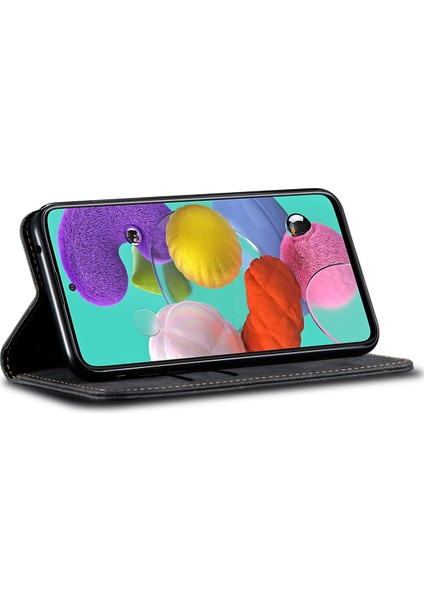Samsung Galaxy A51 Için Retro Deri Flip Cüzdan Standlı Kılıf (Yurt Dışından)