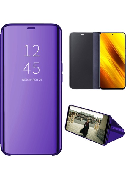 Xiaomi Poco X3 Nfc Için Aynalı Pu Deri Standlı Kılıf (Yurt Dışından)
