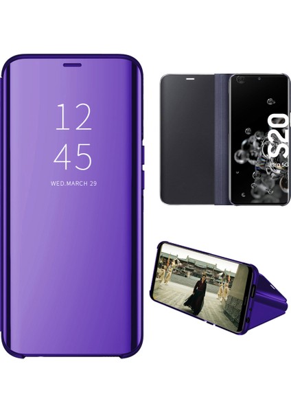 Samsung Galaxy S20 Ultra Için Aynalı Pu Deri Standlı Kılıf (Yurt Dışından)