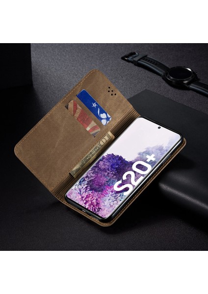 Samsung Galaxy S20 Plus Için Retro Deri Flip Cüzdan Standlı Kılıf (Yurt Dışından)