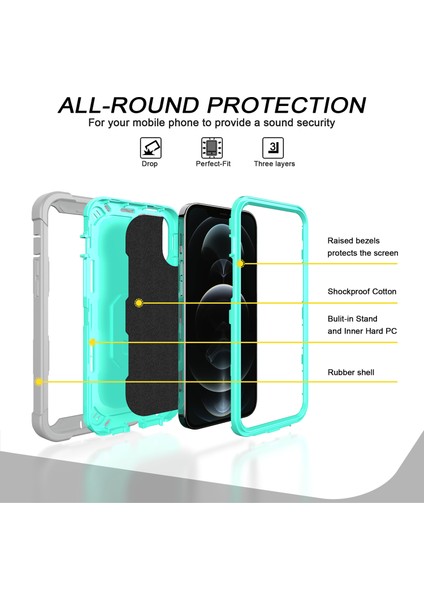 iPhone 12 Pro/iphone 12 Için Shockproof Yerleşik Standlı Kılıf (Yurt Dışından)