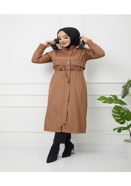 Water Prof Kadın Kışlık Mont Taba Renk Su ve Rüzgar Geçirmez İç Kürklü Uzun fiyatları