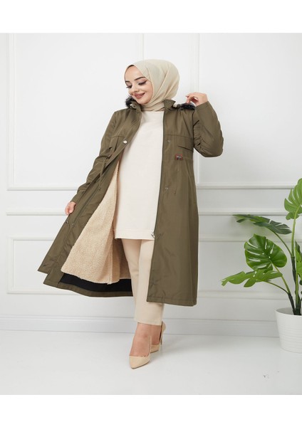 Water Prof Haki Içi Kürklü Kışlık Battal Mevsimlik Mont & Kaban