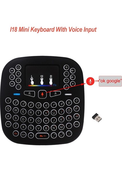 2.4GHZ I18 Mini Kablosuz Touch Pad Işıklı Klavye